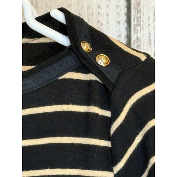 Lauren Ralph Lauren Women’s Top Black And Cream Stripe Medium 3/4 Sleeve - Picture 2 of 5